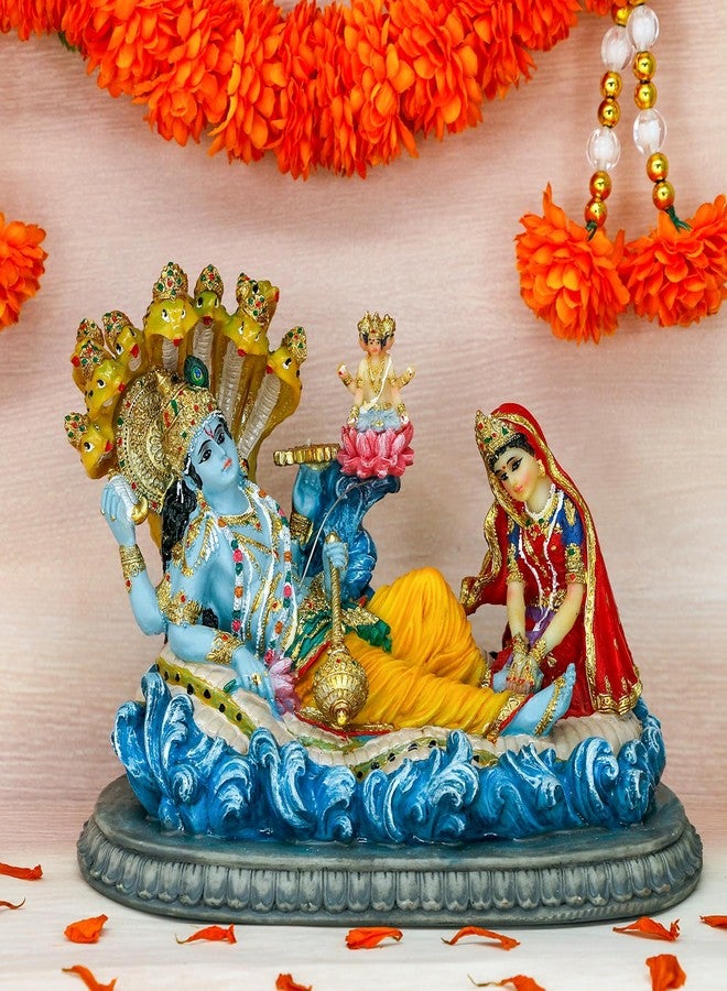 BangBangDa Hindu God Vishnu Lakshmi Statue - 8.3”L Indian Idol Vishnu Laxmi Murti Gift for Indian Family Birthday Diwali Housewarming Wedding Home Temple Mandir Altar Pooja Item - Image 2
