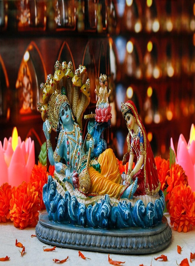 BangBangDa Hindu God Vishnu Lakshmi Statue - 8.3”L Indian Idol Vishnu Laxmi Murti Gift for Indian Family Birthday Diwali Housewarming Wedding Home Temple Mandir Altar Pooja Item - Image 3