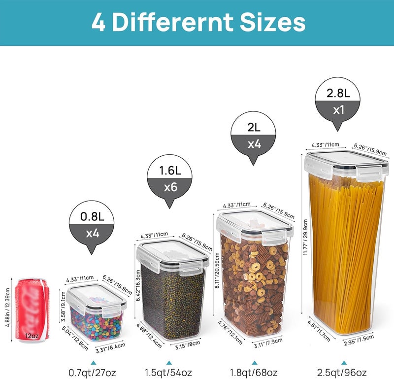 Vtopmart Airtight Food Storage Containers Set with Black Lids, 15pcs BPA Free Plastic Dry Food Canisters for Kitchen Pantry Organization and Storage, Dishwasher safe,Include 24 Labels - Image 2
