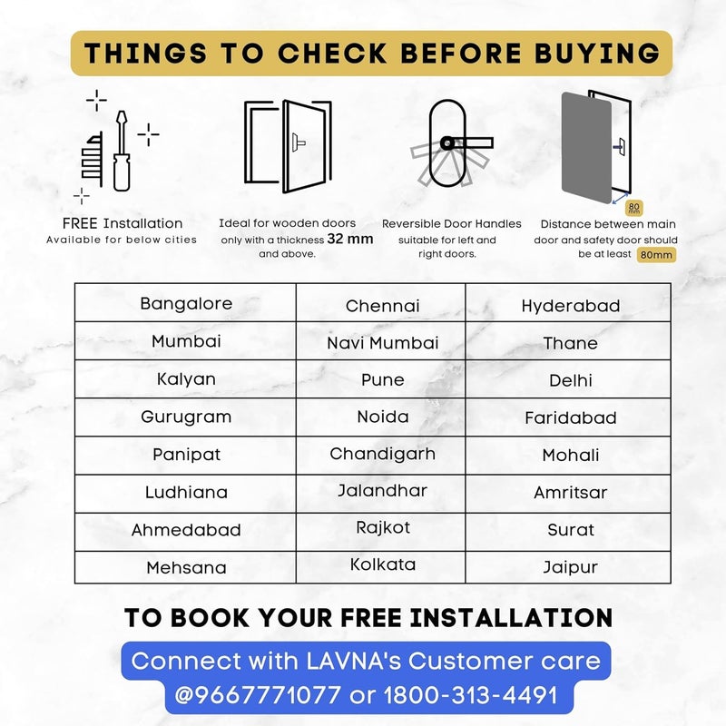 LAVNA قفل باب ذكي واي فاي | 7 طرق لفتح القفل | بصمة إصبع، تطبيق موبايل، واي فاي + بلوتوث، OTP، رقم سري، بطاقة RFID ومفتاح يدوي للوحات الخشبية | تركيب مجاني (LA28، WF + BT وردي ذهبي) - Image 5
