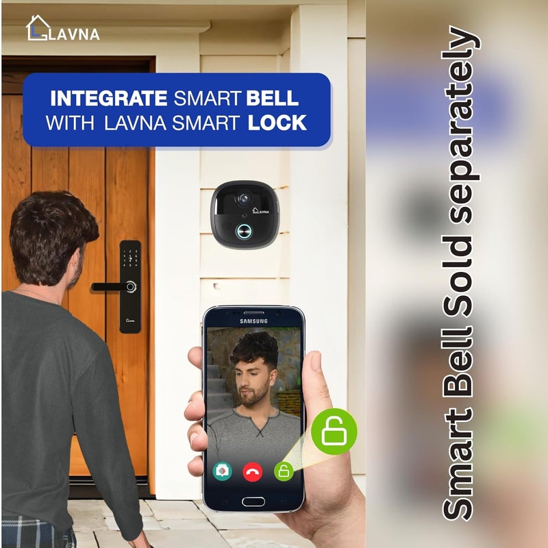 LAVNA قفل باب ذكي واي فاي | 7 طرق لفتح القفل | بصمة إصبع، تطبيق موبايل، واي فاي + بلوتوث، OTP، رقم سري، بطاقة RFID ومفتاح يدوي للوحات الخشبية | تركيب مجاني (LA28، WF + BT وردي ذهبي) - Image 3