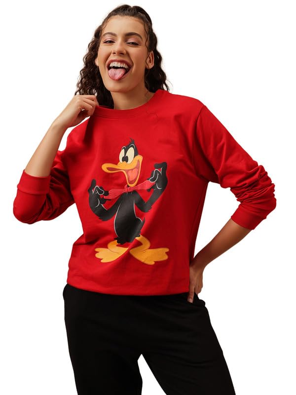 Clovia Women's Terry Cotton Winterwear Sweatshirt (LTW175A04_Red_M) - Image 1
