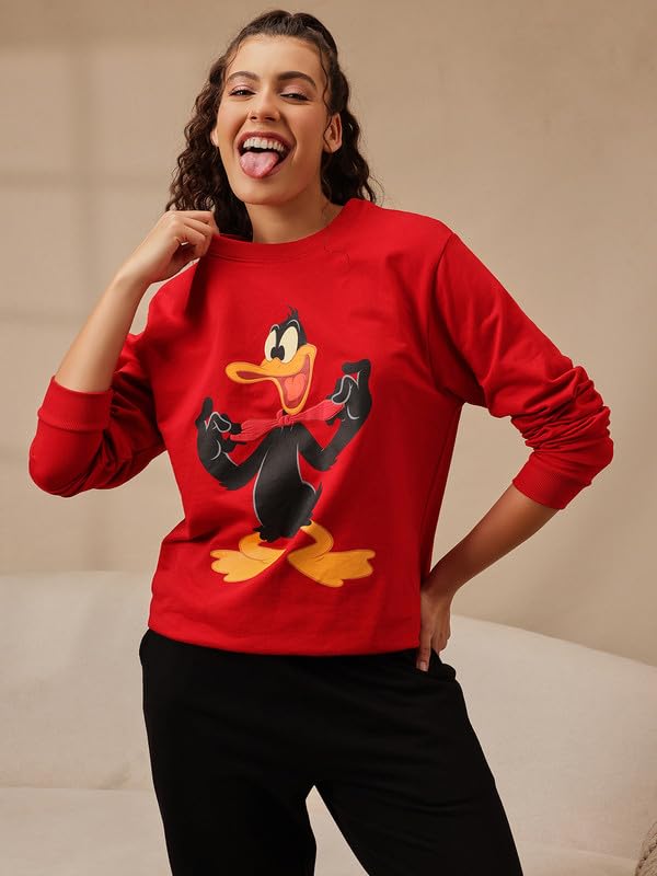 Clovia Women's Terry Cotton Winterwear Sweatshirt (LTW175A04_Red_M) - Image 3