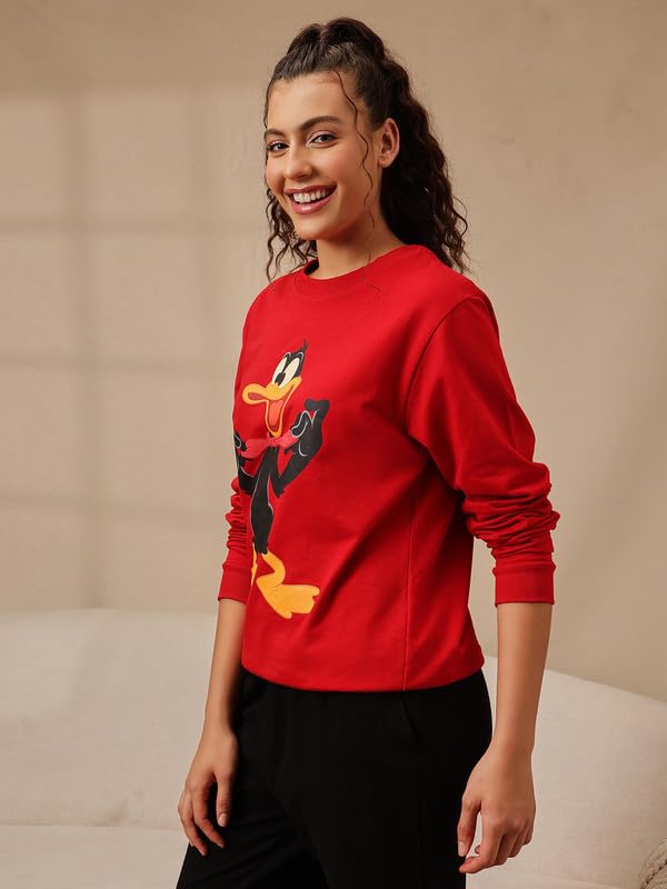 Clovia Women's Terry Cotton Winterwear Sweatshirt (LTW175A04_Red_M) - Image 4