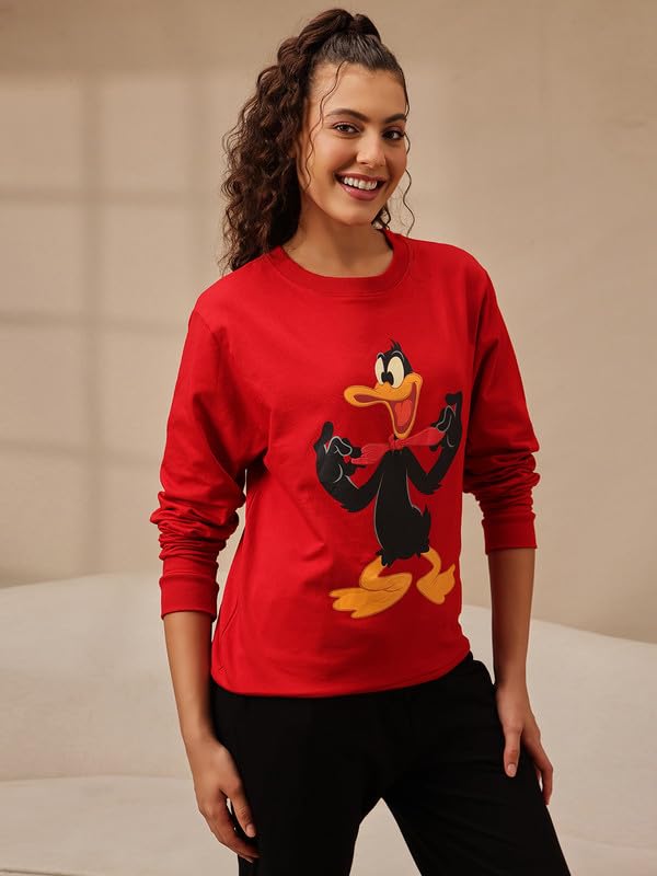 Clovia Women's Terry Cotton Winterwear Sweatshirt (LTW175A04_Red_M) - Image 5