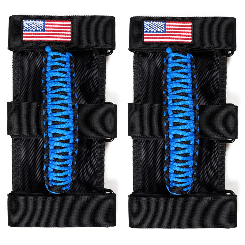BESTAOO 2 x Roll Bar Grab Handles Paracord Grip Handle for Jeep Wrangler YJ TJ JK JL Gladiator JT 19552022 UTV ATV Fit for 2 to 4inch Roll Bars Upgrade Metal Buckle Blue - Image 2