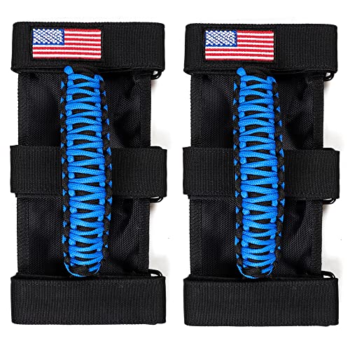 BESTAOO 2 x Roll Bar Grab Handles Paracord Grip Handle for Jeep Wrangler YJ TJ JK JL Gladiator JT 19552022 UTV ATV Fit for 2 to 4inch Roll Bars Upgrade Metal Buckle Blue - Image 1