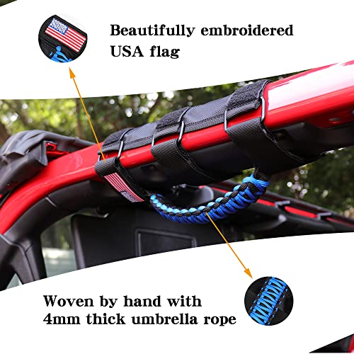 BESTAOO 2 x Roll Bar Grab Handles Paracord Grip Handle for Jeep Wrangler YJ TJ JK JL Gladiator JT 19552022 UTV ATV Fit for 2 to 4inch Roll Bars Upgrade Metal Buckle Blue - Image 3
