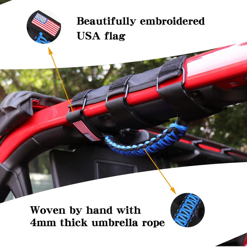 BESTAOO 2 x Roll Bar Grab Handles Paracord Grip Handle for Jeep Wrangler YJ TJ JK JL Gladiator JT 19552022 UTV ATV Fit for 2 to 4inch Roll Bars Upgrade Metal Buckle Blue - Image 4