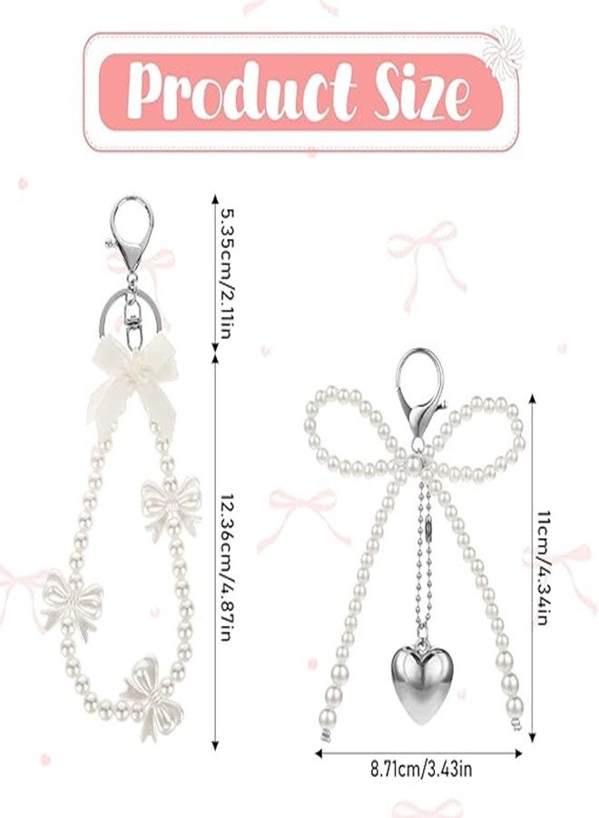 أوساويك قطعتان من سلاسل المفاتيح بتصميم كعكة اللؤلؤ سلاسل مفاتيح جميلة للنساء قلادة قلب فضية بعقدة البوه حلقة مفاتيح وأكسسوارات هاتف إكسسوارات أنيقة لحقائب الفتيات سلاسل مفاتيح جمالية لمفاتيح السيارة والحقيبة - Image 2