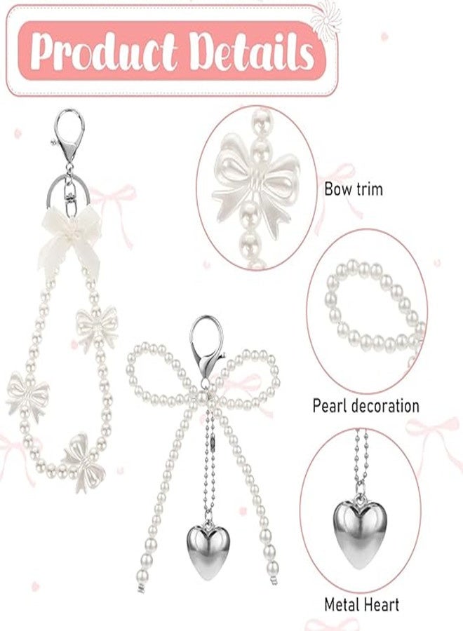أوساويك قطعتان من سلاسل المفاتيح بتصميم كعكة اللؤلؤ سلاسل مفاتيح جميلة للنساء قلادة قلب فضية بعقدة البوه حلقة مفاتيح وأكسسوارات هاتف إكسسوارات أنيقة لحقائب الفتيات سلاسل مفاتيح جمالية لمفاتيح السيارة والحقيبة - Image 5