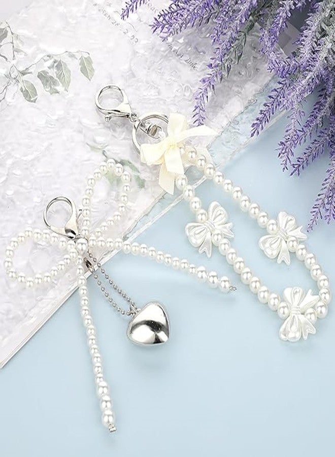 أوساويك قطعتان من سلاسل المفاتيح بتصميم كعكة اللؤلؤ سلاسل مفاتيح جميلة للنساء قلادة قلب فضية بعقدة البوه حلقة مفاتيح وأكسسوارات هاتف إكسسوارات أنيقة لحقائب الفتيات سلاسل مفاتيح جمالية لمفاتيح السيارة والحقيبة - Image 4