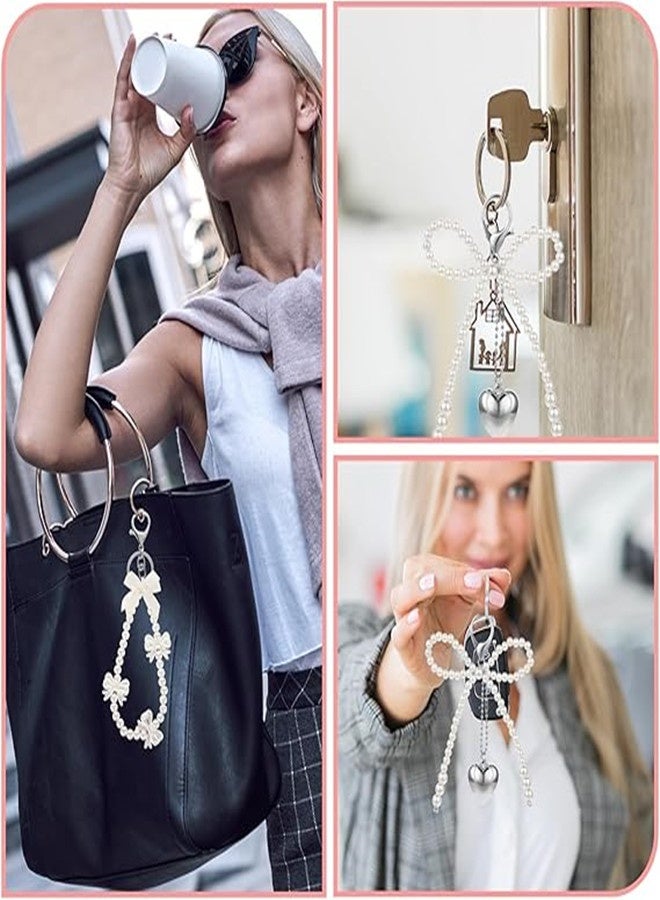 أوساويك قطعتان من سلاسل المفاتيح بتصميم كعكة اللؤلؤ سلاسل مفاتيح جميلة للنساء قلادة قلب فضية بعقدة البوه حلقة مفاتيح وأكسسوارات هاتف إكسسوارات أنيقة لحقائب الفتيات سلاسل مفاتيح جمالية لمفاتيح السيارة والحقيبة - Image 3