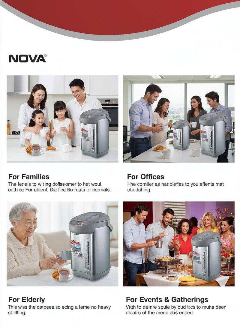 نوفا غلاية مياه كهربائية بسعة 4.0 لتر – غلاية كهربائية بقدرة 750 واط مع وظيفة إعادة الغلي والتدفئة المستمرة | غلاية مياه ساخنة أوتوماتيكية للشاي والقهوة والوجبات السريعة - Image 5