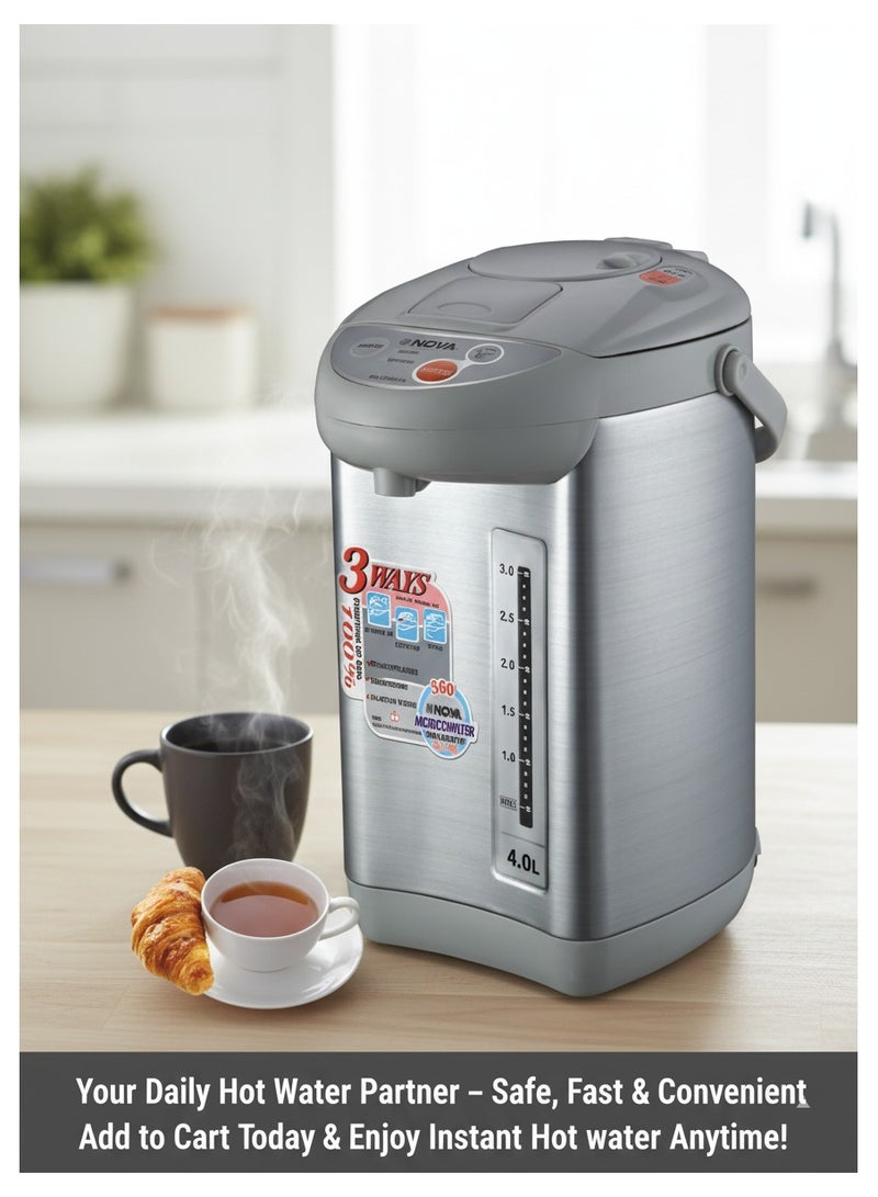 نوفا غلاية مياه كهربائية بسعة 4.0 لتر – غلاية كهربائية بقدرة 750 واط مع وظيفة إعادة الغلي والتدفئة المستمرة | غلاية مياه ساخنة أوتوماتيكية للشاي والقهوة والوجبات السريعة - Image 2
