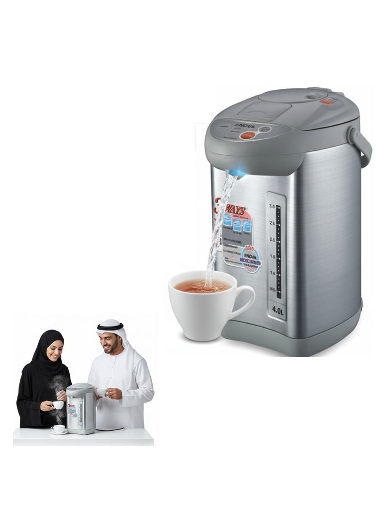 نوفا غلاية مياه كهربائية بسعة 4.0 لتر – غلاية كهربائية بقدرة 750 واط مع وظيفة إعادة الغلي والتدفئة المستمرة | غلاية مياه ساخنة أوتوماتيكية للشاي والقهوة والوجبات السريعة - Image 1