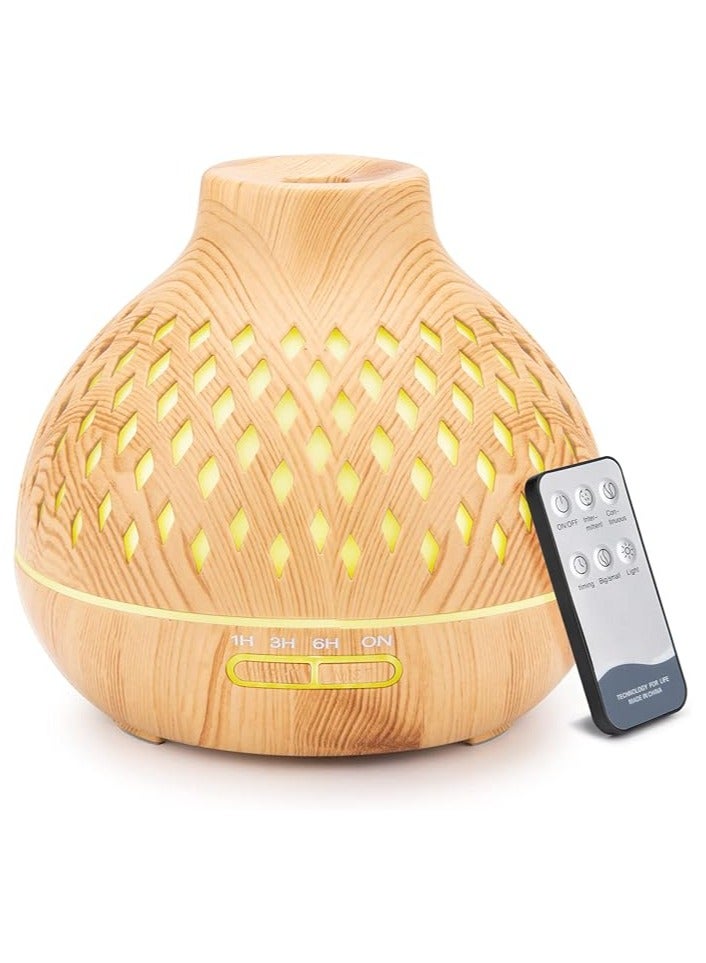 عام موزع روائح الزيوت العطرية سعة 400 مل، موزع روائح الزيوت العطرية بالتحكم عن بعد، مرطب هواء كهربائي بالموجات فوق الصوتية، موزع روائح العلاج العطري مع خاصية الإيقاف التلقائي بدون ماء - Image 1