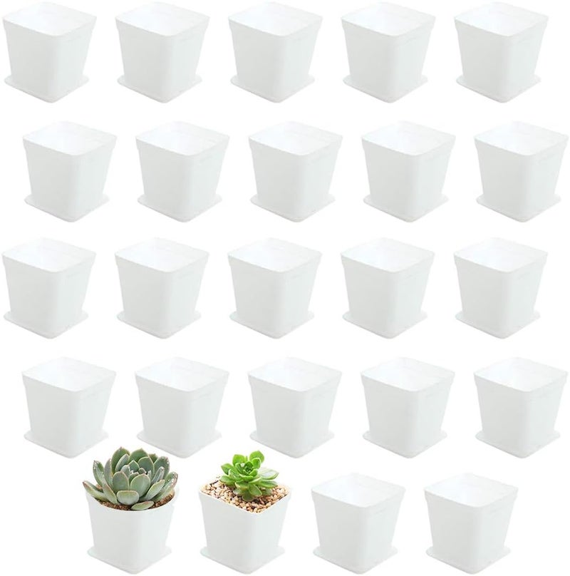 OJYUDD 3inch White Square Plastic Pots with Saucer, Drainage Hole, 24 Pcs, for Flower/Plant, Home,Company,Office and Garden(White) - Image 1