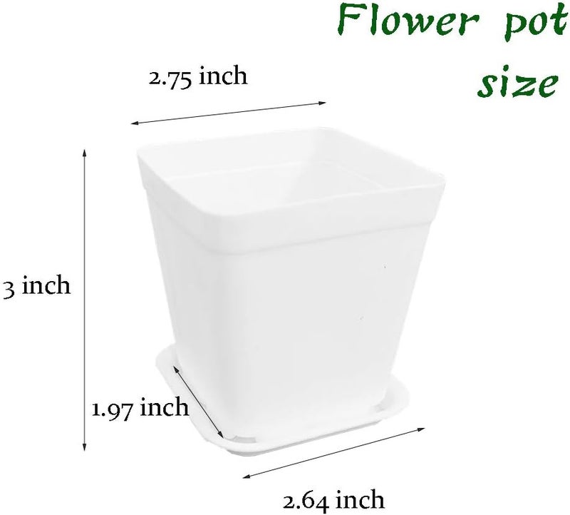 OJYUDD 3inch White Square Plastic Pots with Saucer, Drainage Hole, 24 Pcs, for Flower/Plant, Home,Company,Office and Garden(White) - Image 2