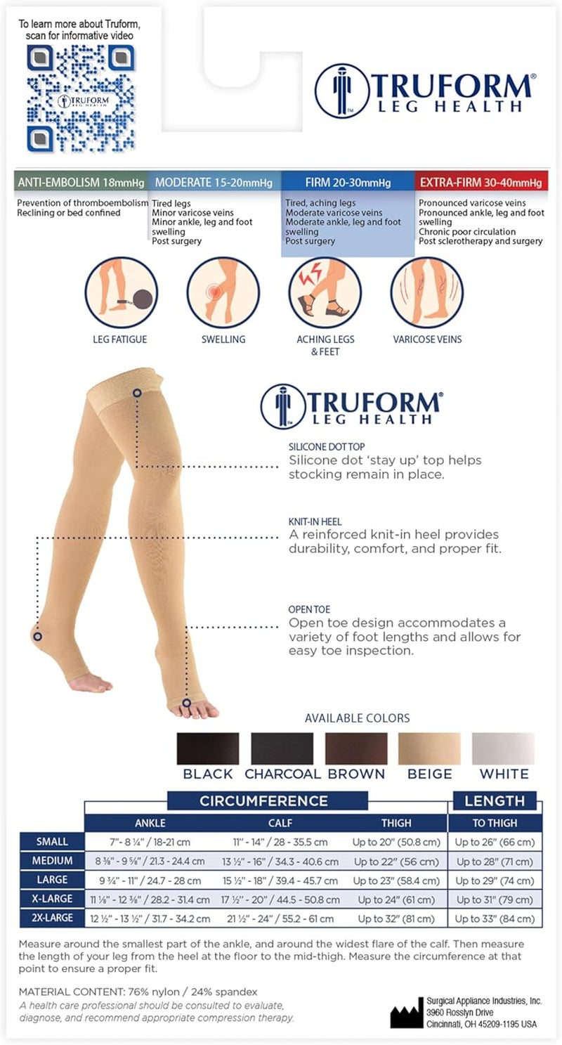 Truform جوارب ضغط Truform 20-30 مم زئبقي للرجال والنساء، بطول فخذ، تصميم رأس نقطي، أصابع مفتوحة، بيج، كبير - Image 5