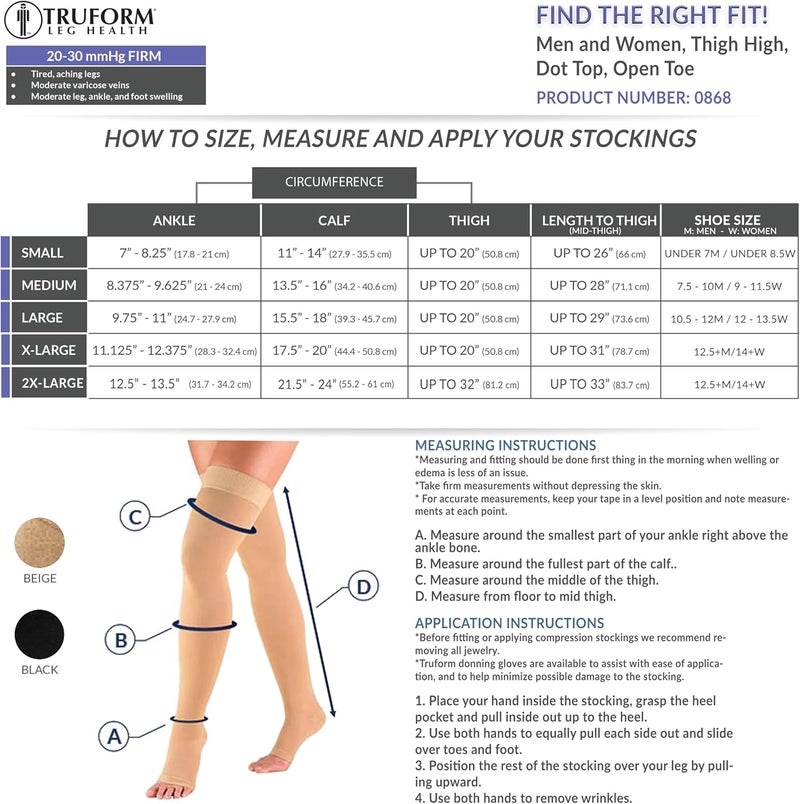 Truform جوارب ضغط Truform 20-30 مم زئبقي للرجال والنساء، بطول فخذ، تصميم رأس نقطي، أصابع مفتوحة، بيج، كبير - Image 2