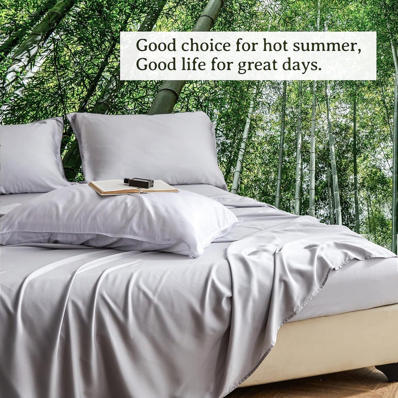Simple&Opulence 100% Viscose from Bamboo Sheet Set 3Pcs, Cooling for Hot Sleepers, Soft Breathable Bed Sheets Set, 15" (38cm) Deep Pockets, Luxury Hotel Silky Bedding Sheets (Grey,Twin) - Image 4