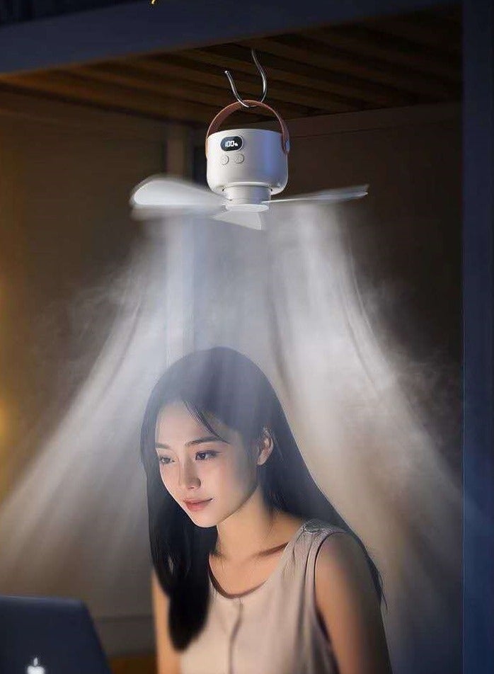 Multi-functional Wireless Ceiling Fan for Camping – LED Night Light, Mosquito Repellent, Storage Box – Portable Outdoor Tent Fan with Hook, USB Rechargeable - Image 3