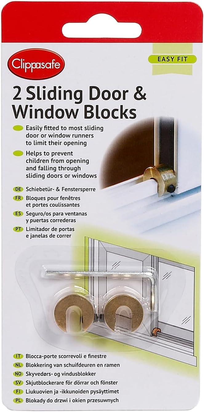 Clippasafe Sliding Door and Window Blocks 2 Pieces, Brass - Image 1