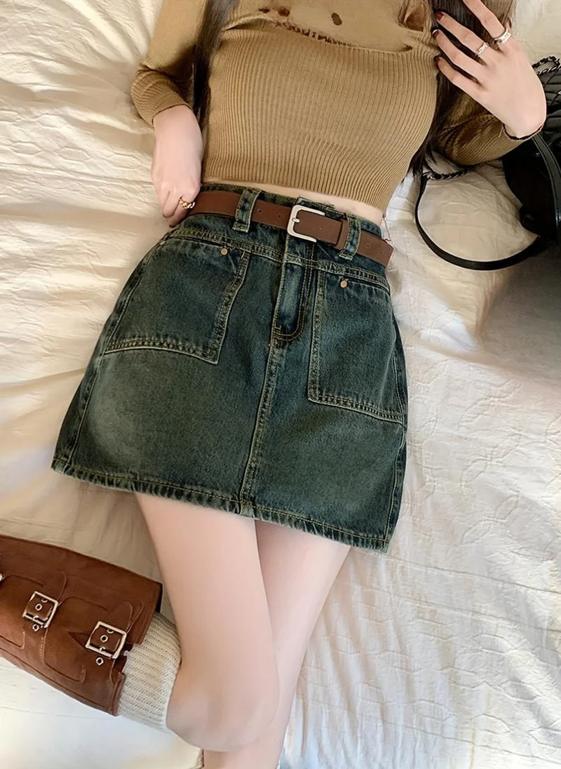 YUNIQEE Blue Solid Denim Mini Skirt