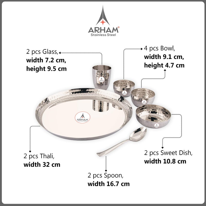 Arham Stainless Steel Arham Stainless Steel Dinner Set | 12 Pcs (Big 2 Set) | Premium Dinner Set for Gift | Hammered Dinnerware | Durable and Heavyweight | Food Grade, Non Rusting, Dishwasher Safe, Strong & Long Lasting - Image 3