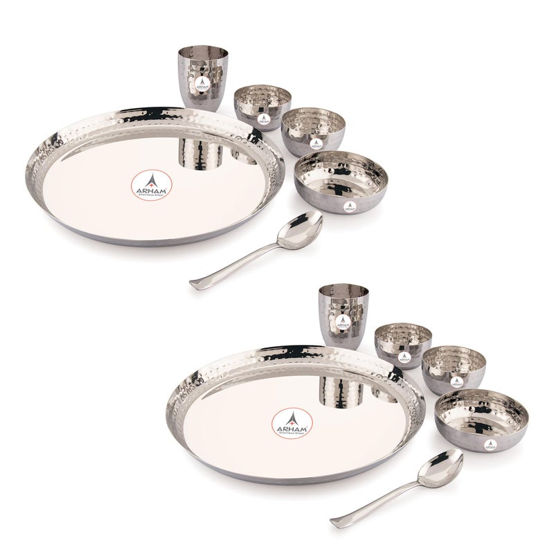 Arham Stainless Steel Arham Stainless Steel Dinner Set | 12 Pcs (Big 2 Set) | Premium Dinner Set for Gift | Hammered Dinnerware | Durable and Heavyweight | Food Grade, Non Rusting, Dishwasher Safe, Strong & Long Lasting - Image 1