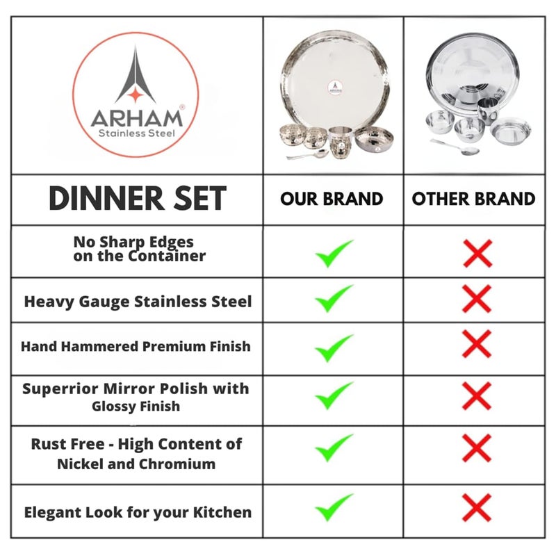 Arham Stainless Steel Arham Stainless Steel Dinner Set | 12 Pcs (Big 2 Set) | Premium Dinner Set for Gift | Hammered Dinnerware | Durable and Heavyweight | Food Grade, Non Rusting, Dishwasher Safe, Strong & Long Lasting - Image 5