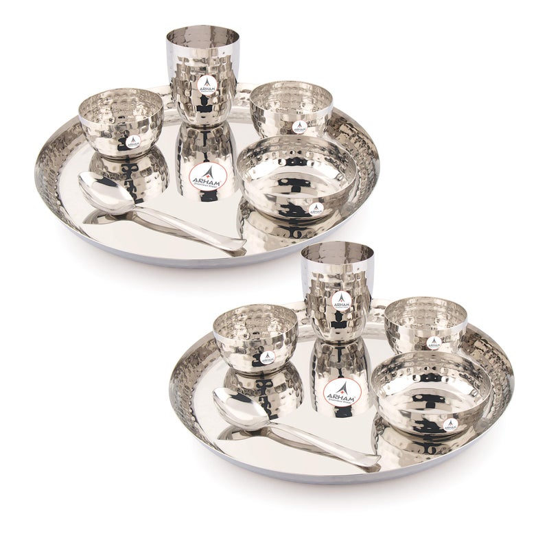 Arham Stainless Steel Arham Stainless Steel Dinner Set | 12 Pcs (Big 2 Set) | Premium Dinner Set for Gift | Hammered Dinnerware | Durable and Heavyweight | Food Grade, Non Rusting, Dishwasher Safe, Strong & Long Lasting - Image 4