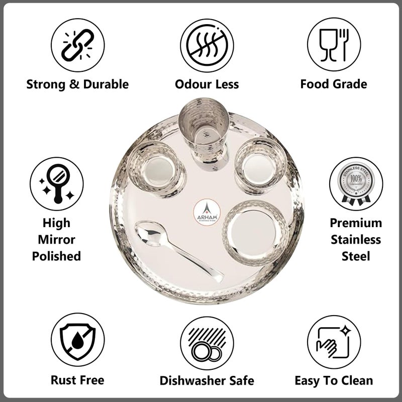 Arham Stainless Steel Arham Stainless Steel Dinner Set | 12 Pcs (Big 2 Set) | Premium Dinner Set for Gift | Hammered Dinnerware | Durable and Heavyweight | Food Grade, Non Rusting, Dishwasher Safe, Strong & Long Lasting - Image 2