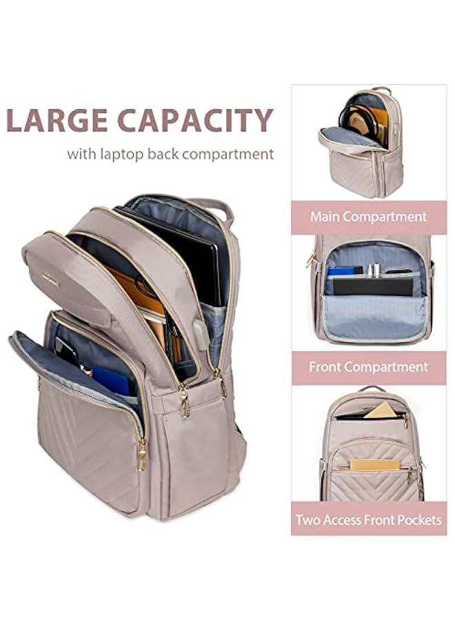 Arabest 15.6 Inch Laptop Backpack for Women Work Bag Fashion with USB Port, Waterproof Stylish Travel Bags Casual Daypacks for College, Business, Light Dusty Pink - Image 5