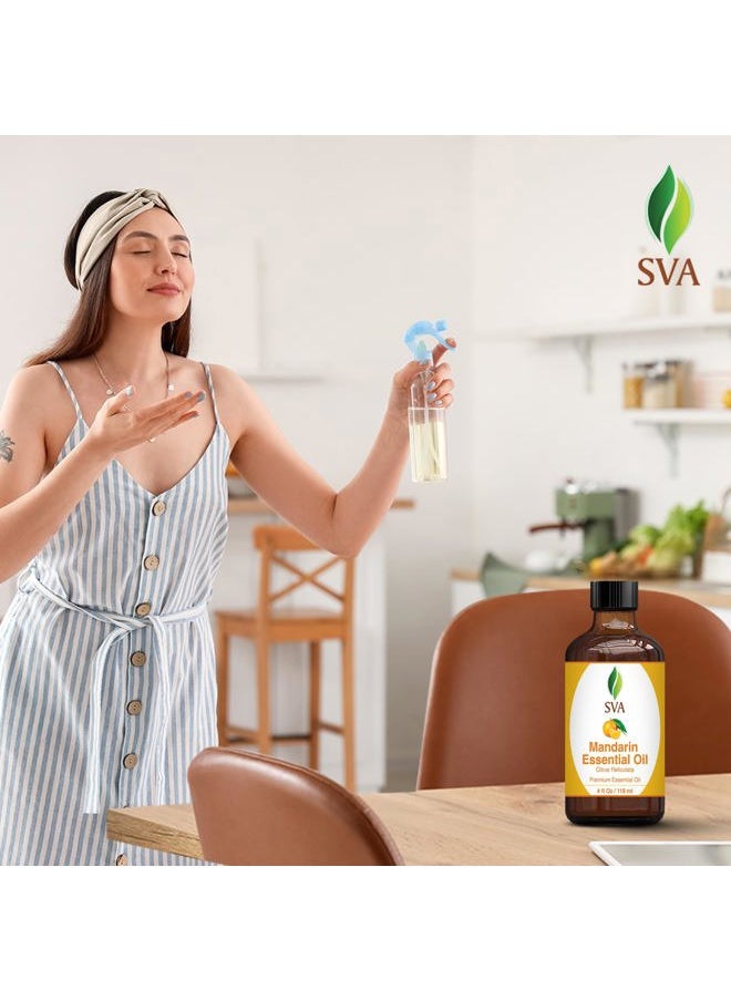 SVA Organics - SVA Mandarin Essential Oil – 4 Fl Oz – 100% Natural Mandarin Oil - for Diffuser, Hair Care, Face, Skin Care, Aromatherapy, Scalp and Body Massage, Soap and Candle Making – with Dropper - Image 1