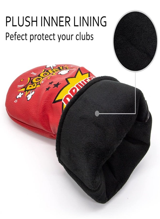 barudan golf Funny BombGolf Fairway Wood Head Cover, Red Leather Golf Club Covers for Woods, Rotatable #3 4 5 7 X Fairway Headcover for Men or Women Golfer - Image 5