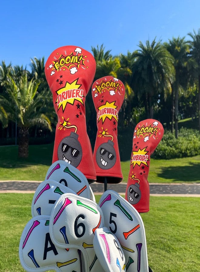 barudan golf Funny BombGolf Fairway Wood Head Cover, Red Leather Golf Club Covers for Woods, Rotatable #3 4 5 7 X Fairway Headcover for Men or Women Golfer - Image 2