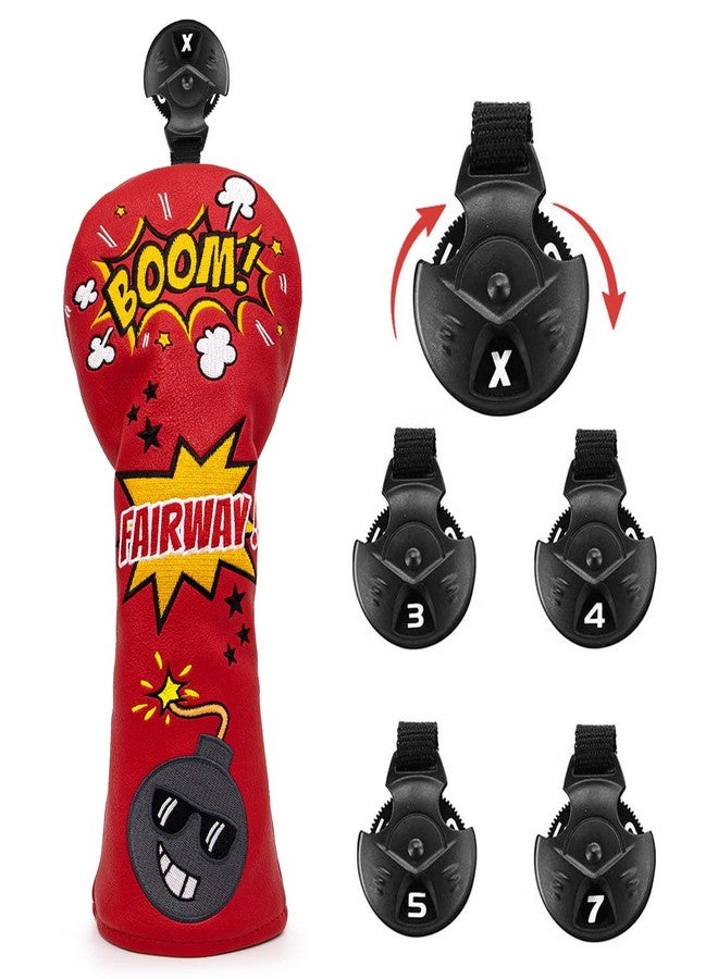 barudan golf Funny BombGolf Fairway Wood Head Cover, Red Leather Golf Club Covers for Woods, Rotatable #3 4 5 7 X Fairway Headcover for Men or Women Golfer - Image 3