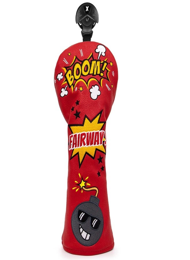 barudan golf Funny BombGolf Fairway Wood Head Cover, Red Leather Golf Club Covers for Woods, Rotatable #3 4 5 7 X Fairway Headcover for Men or Women Golfer - Image 1