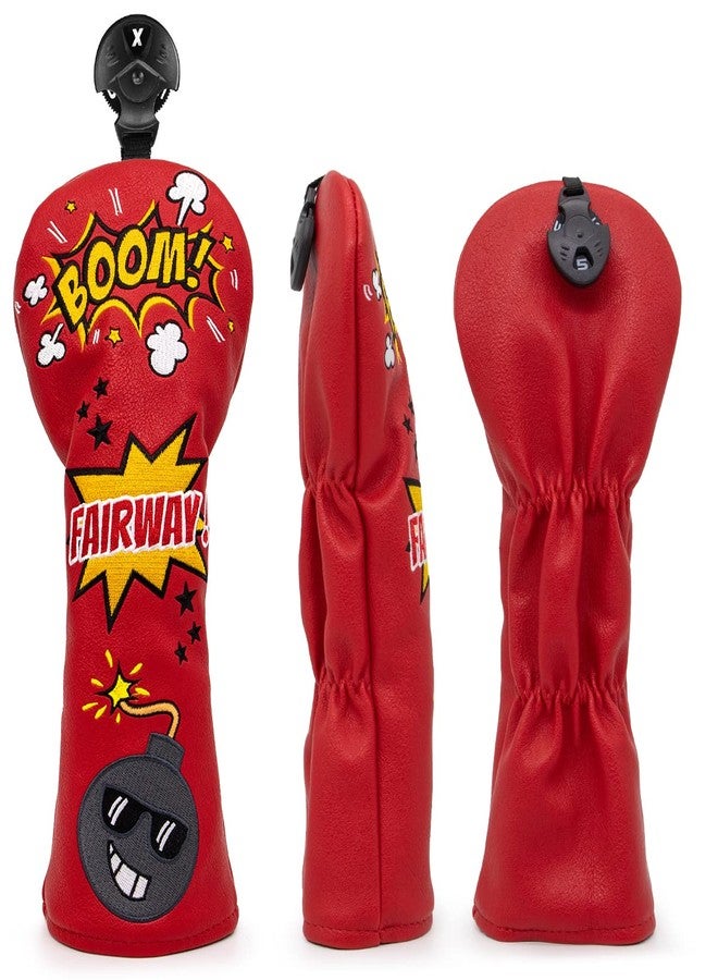 barudan golf Funny BombGolf Fairway Wood Head Cover, Red Leather Golf Club Covers for Woods, Rotatable #3 4 5 7 X Fairway Headcover for Men or Women Golfer - Image 4
