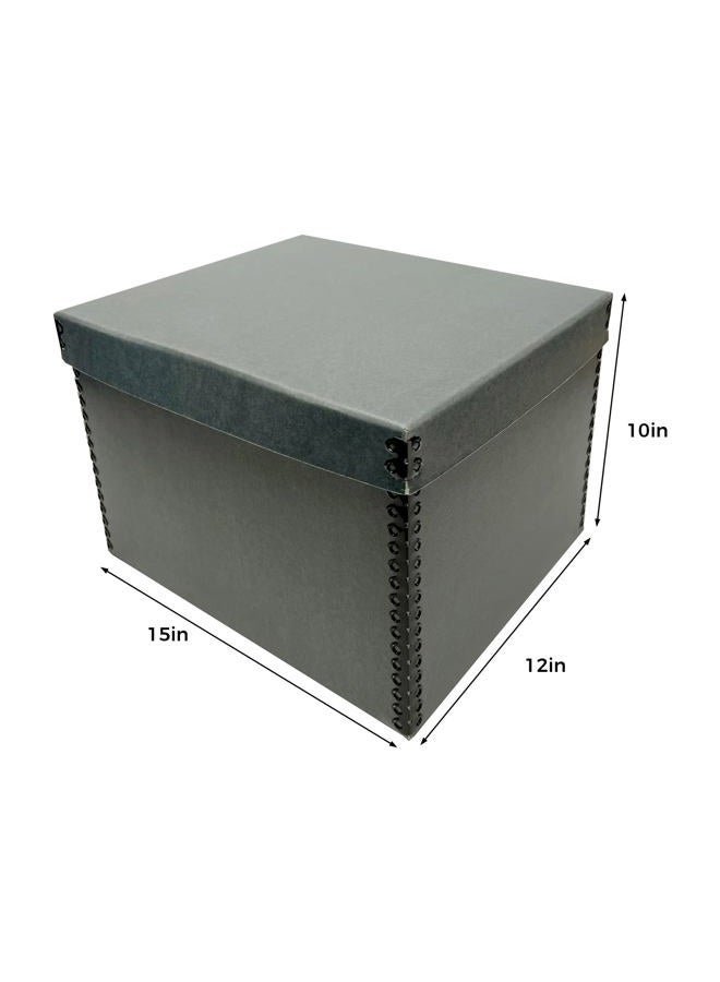 Lineco Record Storage Box 12"x15"x10". Extra-Durable Filing Cartons for Long-Term Inactive Storage of Documents, Prints, or Photos at Home or Office. Acid-Free Gray Boxboard, 1 Pack - Image 2