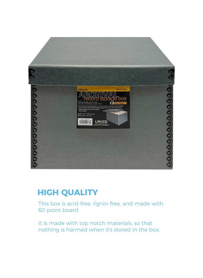 Lineco Record Storage Box 12"x15"x10". Extra-Durable Filing Cartons for Long-Term Inactive Storage of Documents, Prints, or Photos at Home or Office. Acid-Free Gray Boxboard, 1 Pack - Image 4