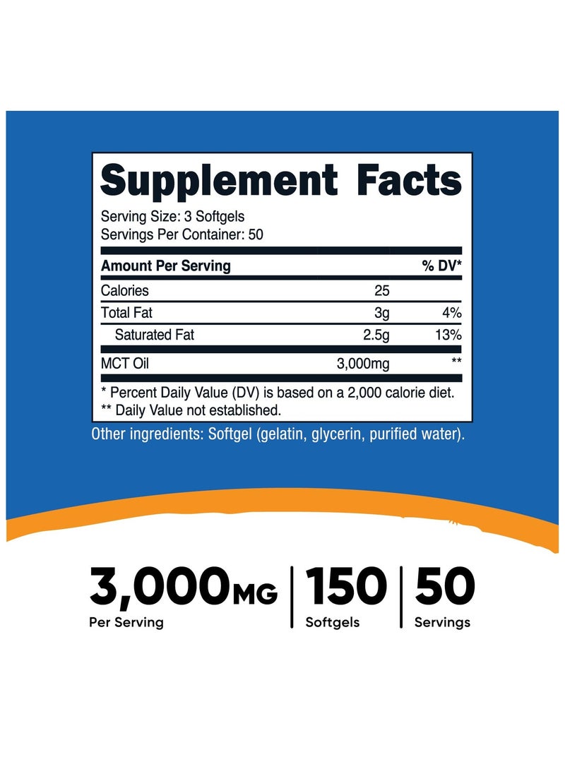 Nutricost - MCT Oil, MCT Oil Softgels - 3000 MG | 150 Softgels | 50 SERVINGS Dietary supplementss - Image 1