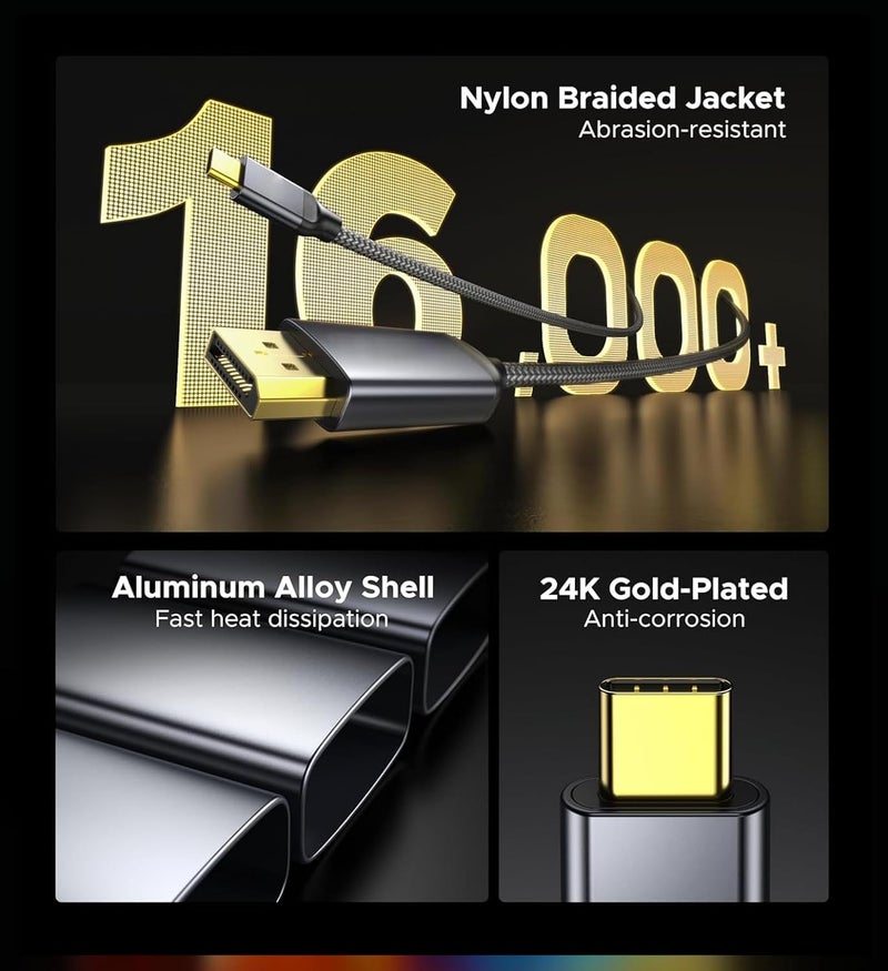 Tobo USB C to DisplayPort 1.4 Cable 6FT 8K@60Hz, 4K@240Hz/144Hz, Type C to Display Port Cord Compatible with i-Phone 15, MacBook Pro/Air, i-Pad, iMac TD-1094TC - Image 2