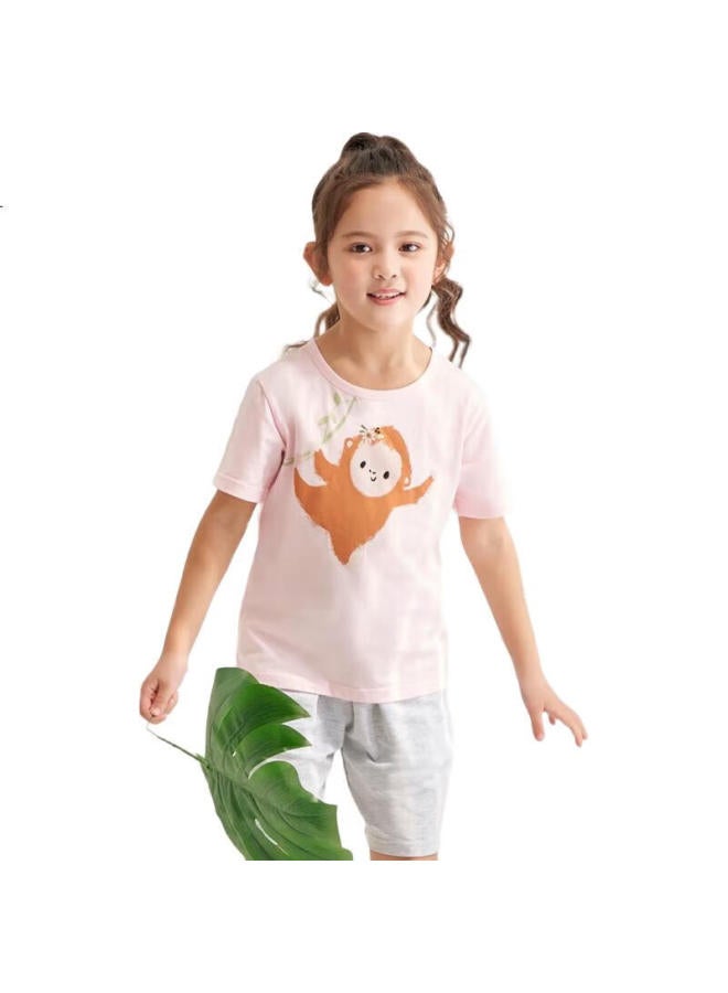 THREEGUN Sanqiang Water-Soft Cotton Children'S Short-Sleeve Shorts Pajama Set, 89205D0, Light Pink, 130 - Image 2