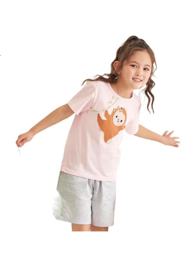 THREEGUN Sanqiang Water-Soft Cotton Children'S Short-Sleeve Shorts Pajama Set, 89205D0, Light Pink, 130 - Image 3