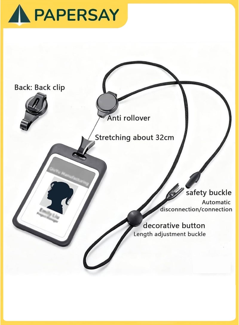 PAPERSAY 2 Pieces Premium Lanyard Retractable Badge Holder, with Security Buckle,Large Storage Capacity, Adjustable Soft cotton Neck Strap Vertical ID Card Holder,for Employees,Office Staff(Black ) - Image 2