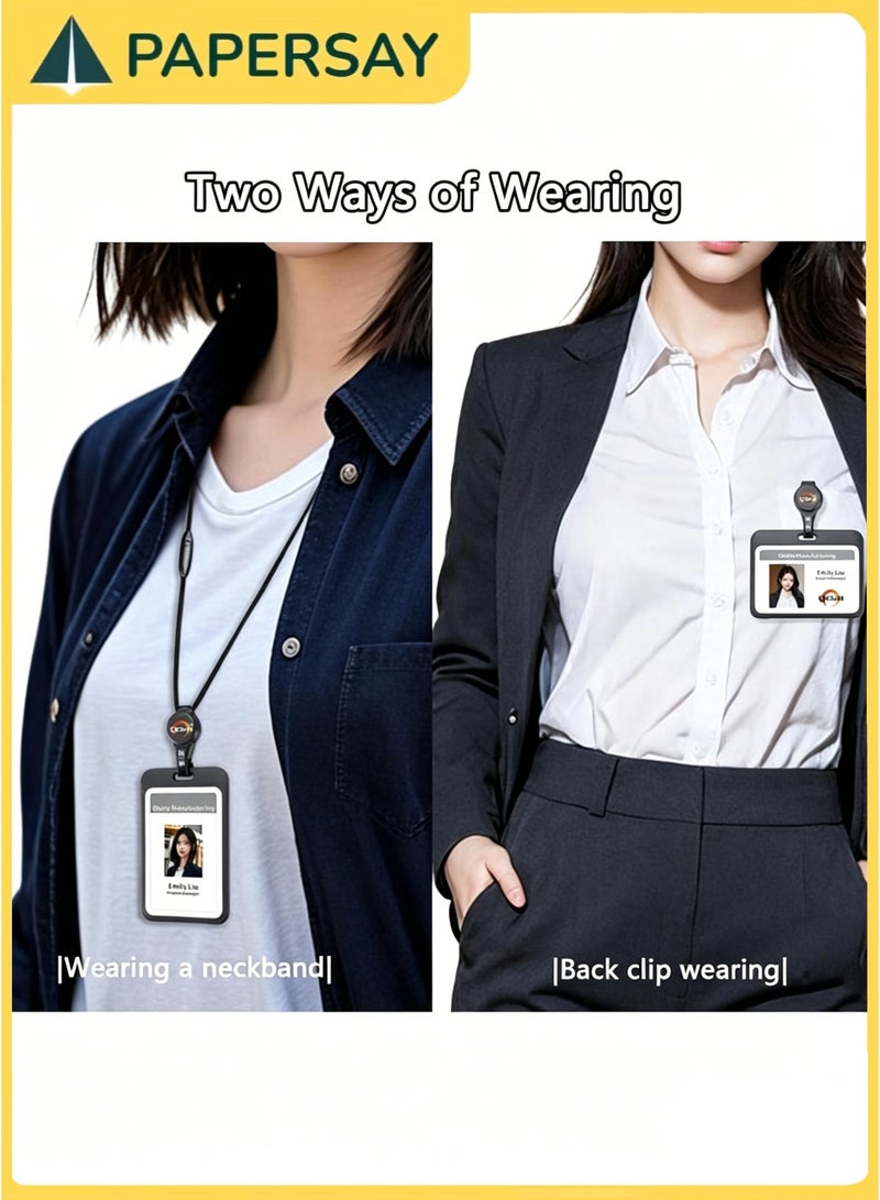 PAPERSAY 2 Pieces Premium Lanyard Retractable Badge Holder, with Security Buckle,Large Storage Capacity, Adjustable Soft cotton Neck Strap Vertical ID Card Holder,for Employees,Office Staff(Black ) - Image 4