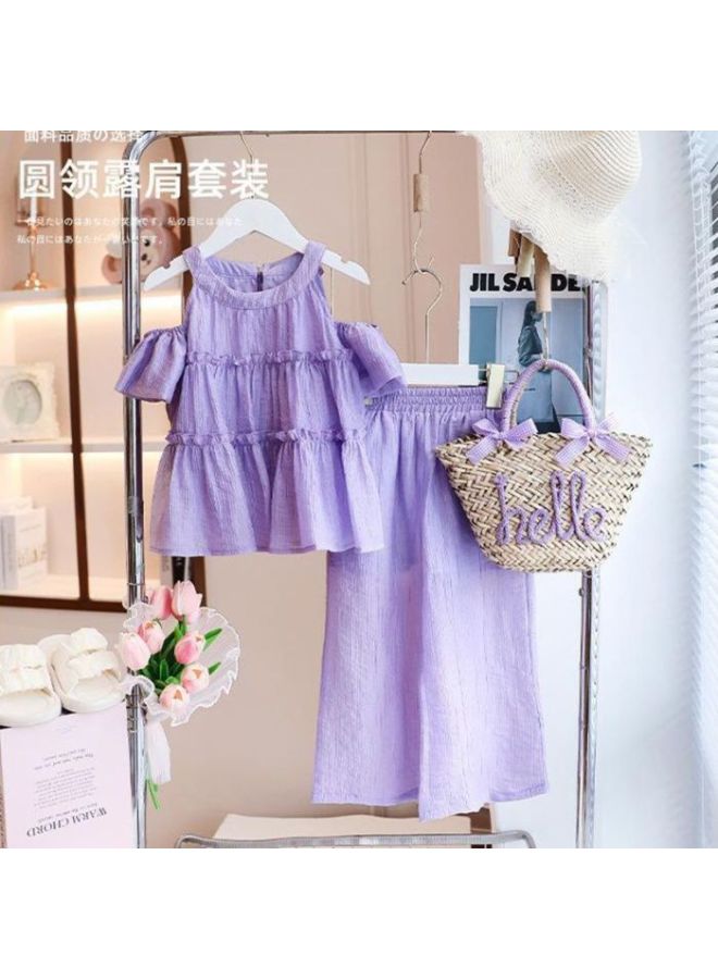 Girls' Off-shoulder Sleeveless Top And Wide-leg Pants Two-piece Set Summer New Korean Style For Older Children Trendy
